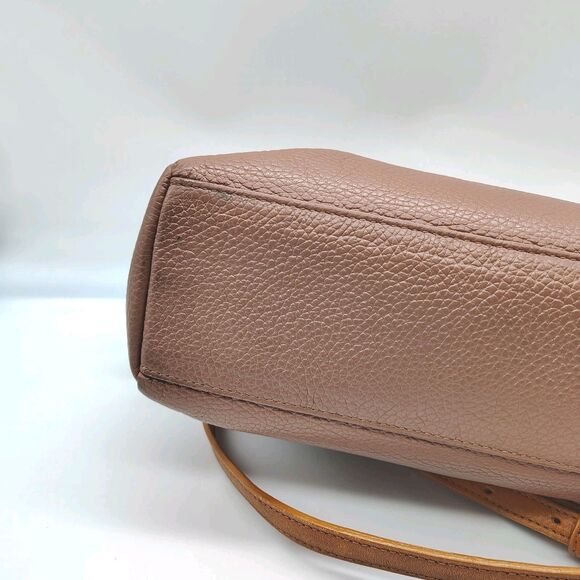 Valentina Taupe Tan Pebbled Leather Shoulder Bag Crossbody Purse Neutral Italy - Picture 6 of 16